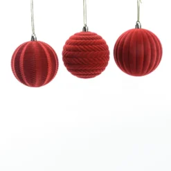 Set 3 Palline Rosse in velluto floccato rosso dis. 2