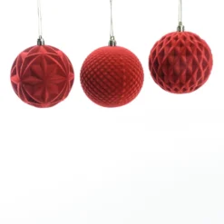 Set 3 Palline Rosse in velluto floccato rosso dis. 1