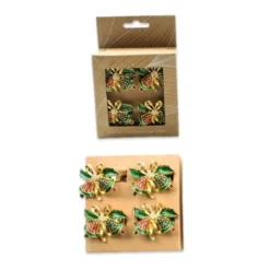 Set 4 portatovaglioli in metallo con Cristalli incastonati Campanelle