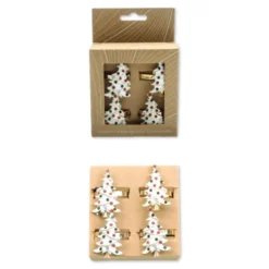 Set 4 portatovaglioli in metallo con Cristalli incastonati Albero Bianco