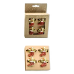 Set 4 portatovaglioli in metallo con Cristalli incastonati Stivale Babbo