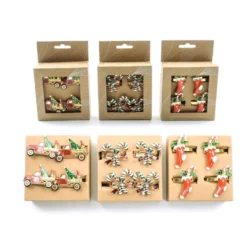 Set 4 portatovaglioli in metallo laccato Calza Natalizia