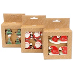Set 4 portatovaglioli in metallo laccato Babbo Natale