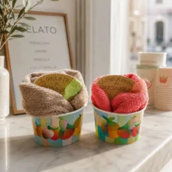 Set Regalo Coppa Gelato 2 Asciugamani Ospite - Bacio & Lampone