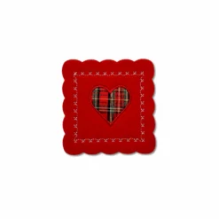 Set 6 sottobicchieri in pannolencio ricamato Cuore Tartan