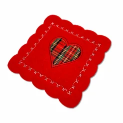 Set 6 sottobicchieri in pannolencio ricamato Cuore Tartan