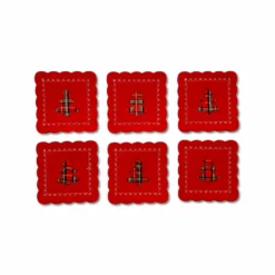 Set 6 sottobicchieri in pannolencio ricamato Albero Tartan