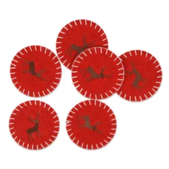 Set 6 Sottobicchieri Rotondi in Pannolenci ricamato Renna