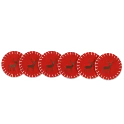 Set 6 Sottobicchieri Rotondi in Pannolenci ricamato Renna