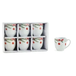 Set 6 Tazzine da caffè in Porcellana Palline Natalizie