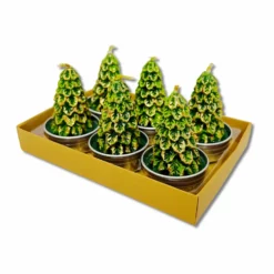 Set 6 tealight alberelli verde e oro