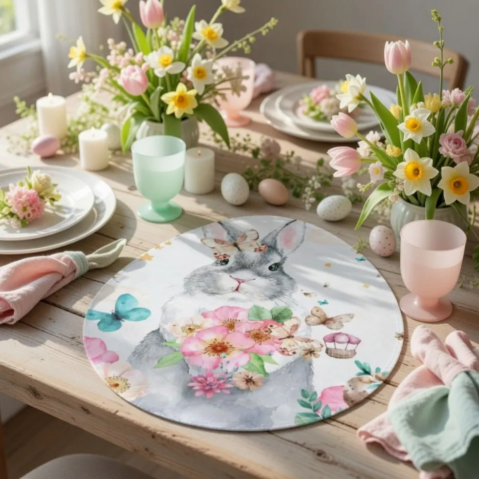 Sottopiatto Pasqua Coniglietto Fiori | Centrotavola Decorativo