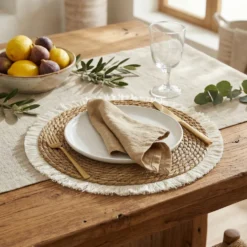 Sottopiatto Rustico Intrecciato in corda con Frange 38 cm