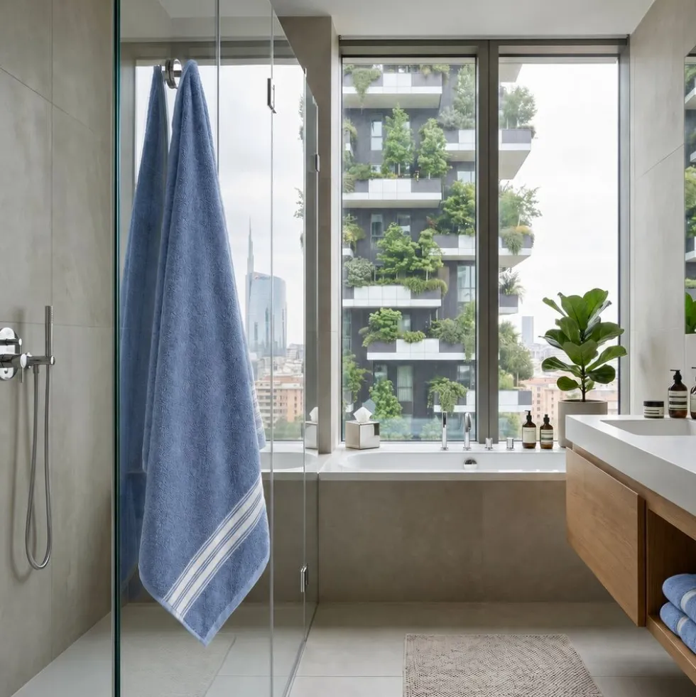 Telo bagno spugna Stripe ricamato Blu