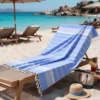 Telo Fouta spugna e tessuto Asuan con frange Blu 90 x 180