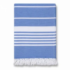 Telo Fouta spugna e tessuto Asuan con frange Blu 90 x 180