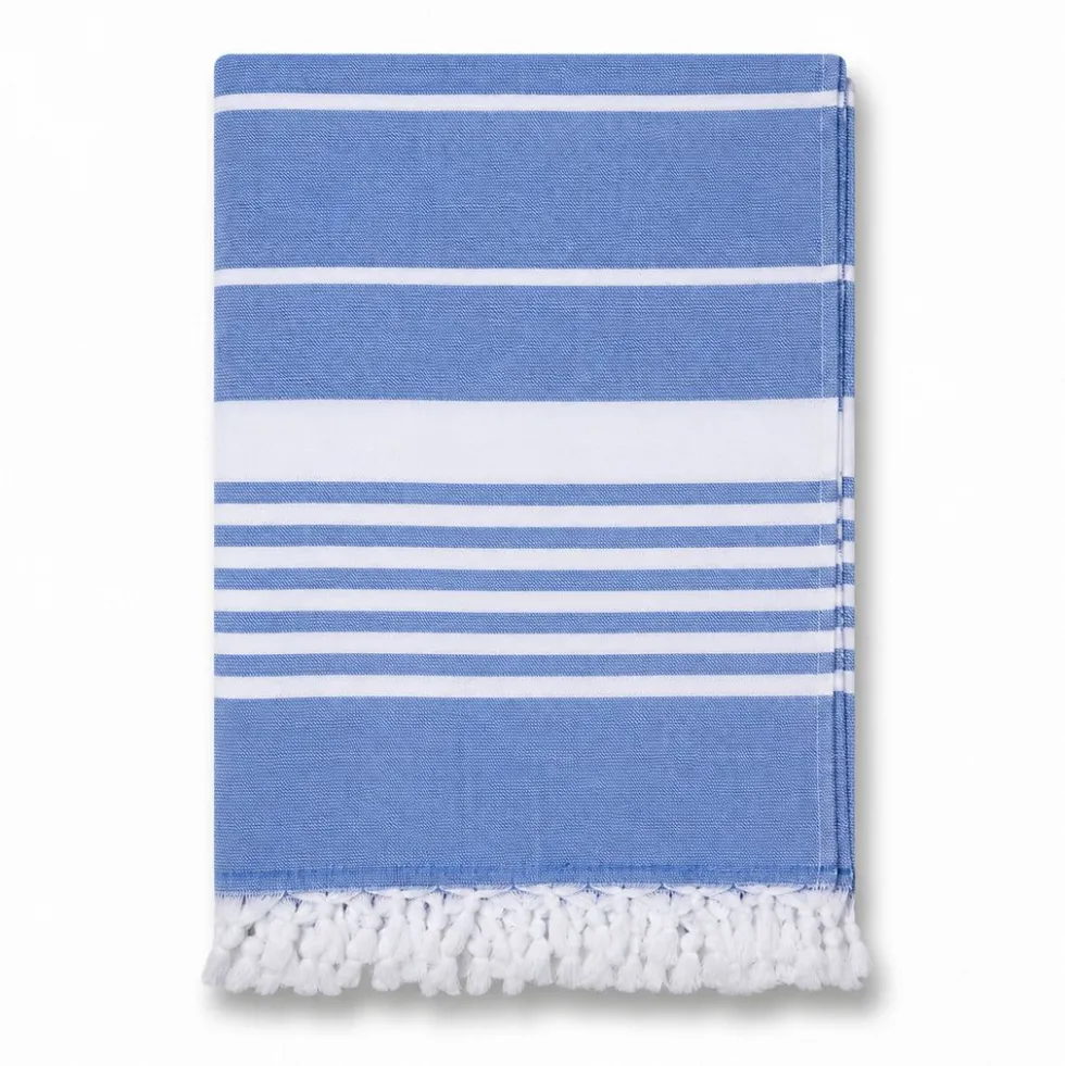 Telo Fouta spugna e tessuto Asuan con frange Blu 90 x 180