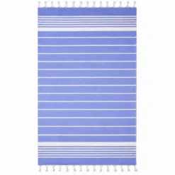 Telo Fouta spugna e tessuto Asuan con frange Blu 90 x 180