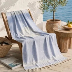 Telo Mare Fouta Jacquard Poseidon Azzurro 90x170
