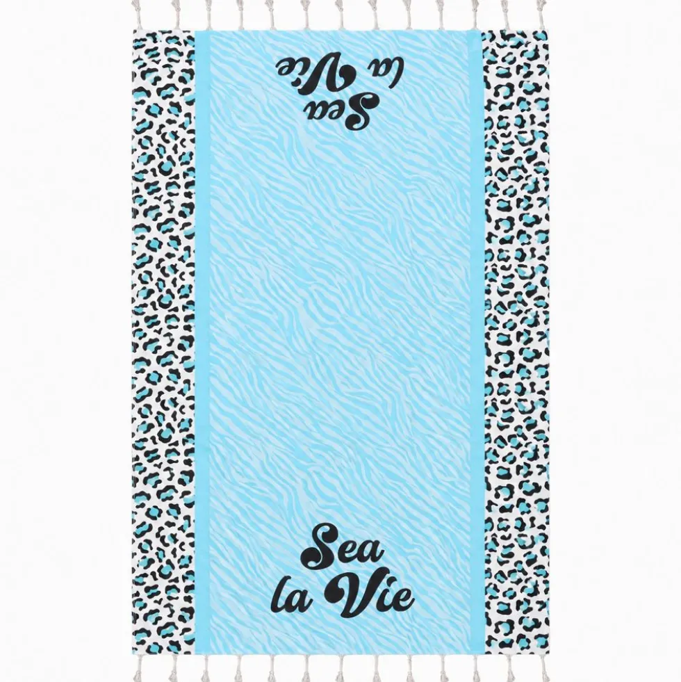 Telo Mare Fouta stampato con frange Sea La Vie Azzurro 90x170