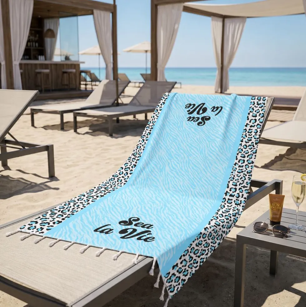 Telo Mare Fouta stampato con frange Sea La Vie Azzurro 90x170