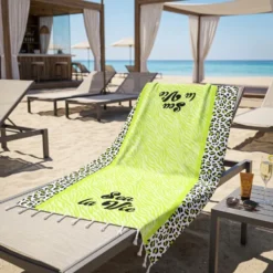Telo Mare Fouta stampato con frange Sea La Vie Verde 90x170