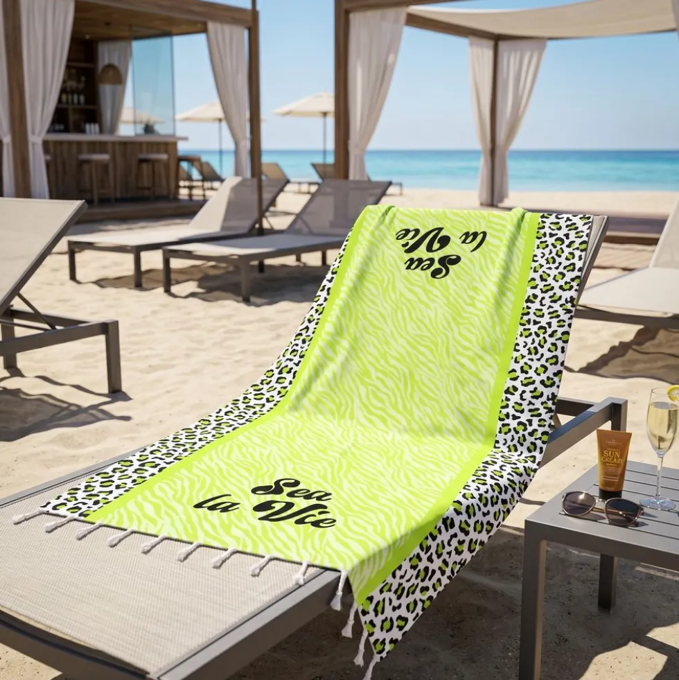 Telo Mare Fouta stampato con frange Sea La Vie Verde 90x170