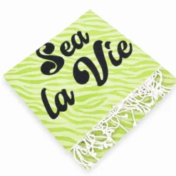 Telo Mare Fouta stampato con frange Sea La Vie Verde 90x170