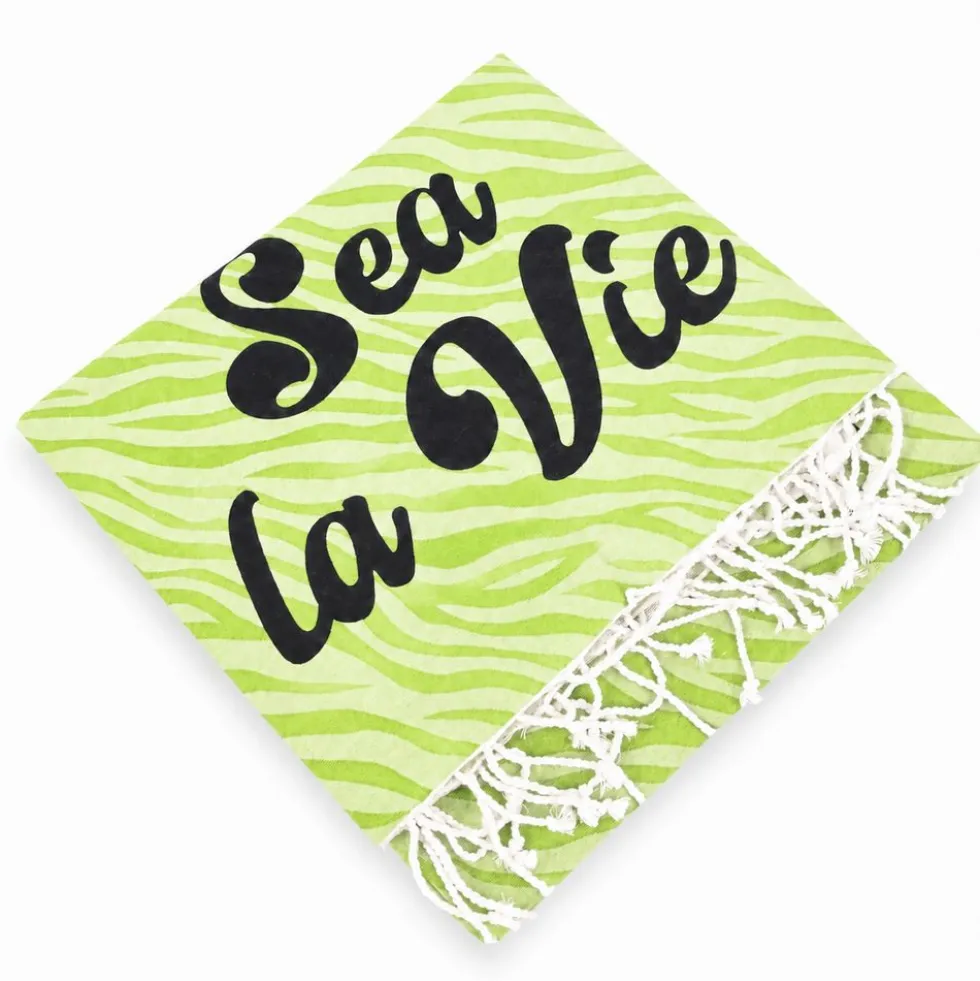 Telo Mare Fouta stampato con frange Sea La Vie Verde 90x170