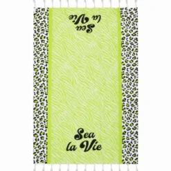 Telo Mare Fouta stampato con frange Sea La Vie Verde 90x170