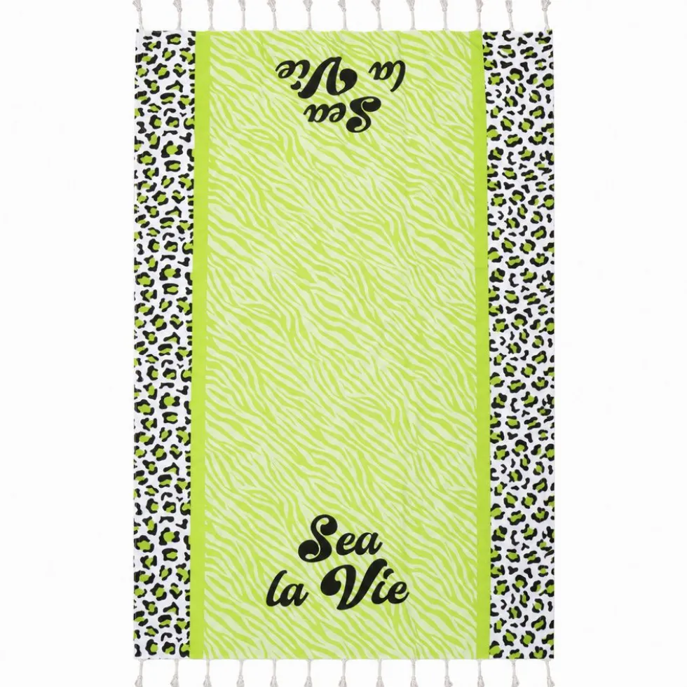Telo Mare Fouta stampato con frange Sea La Vie Verde 90x170