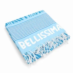 Telo Mare Fouta stampato con frange Bellissima Azzurro 90x170