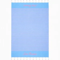 Telo Mare Fouta stampato con frange Zero Pensieri Azzurro 90x170