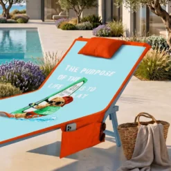 Telo mare per lettino con cuscino Teddy Surf Arancio 62x185