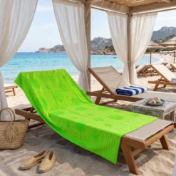 Telo mare Spugna Jacquard Double Face Coralli e Conchiglie Verde 90x160