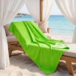 Telo mare Spugna Jacquard Double Face Coralli e Conchiglie Verde 90x160