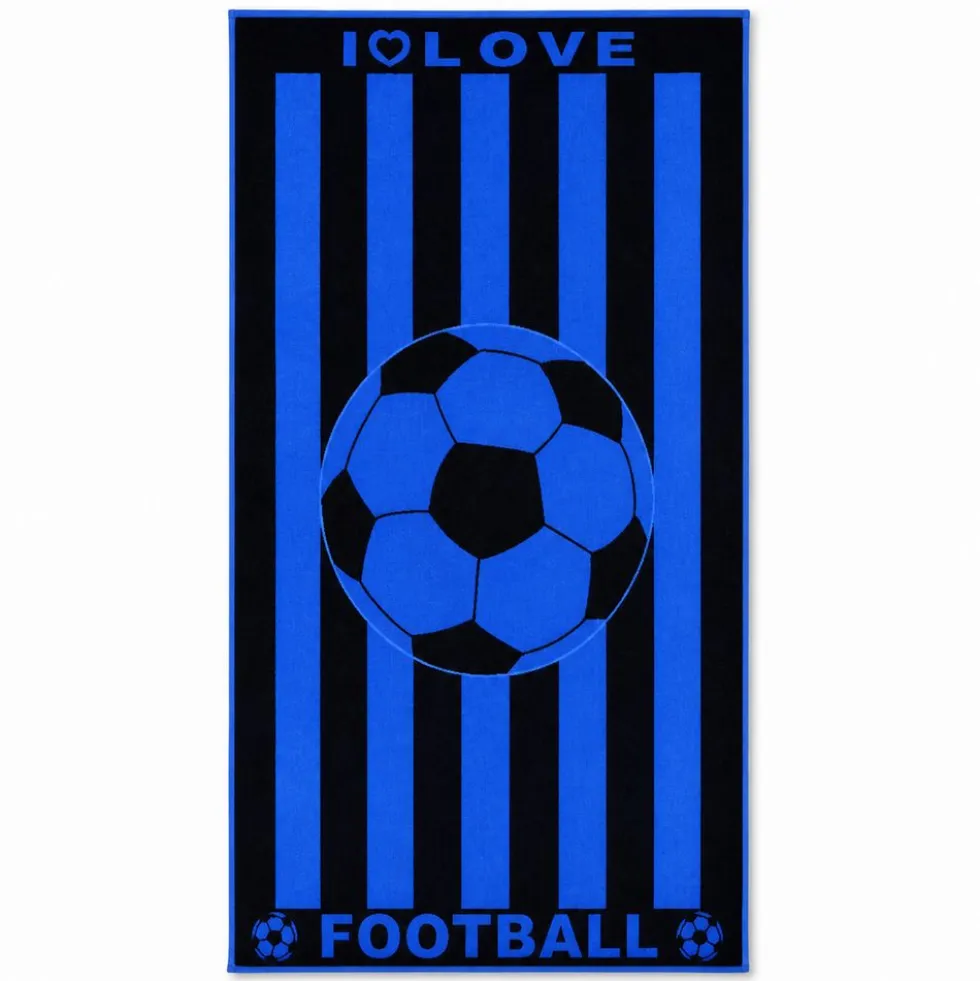 Telo Mare Spugna Velour Calcio Blu e Nero 90 x 165