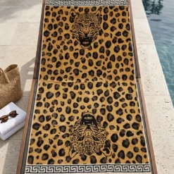 Telo Mare Spugna Velour Felino Beige 90 x 165