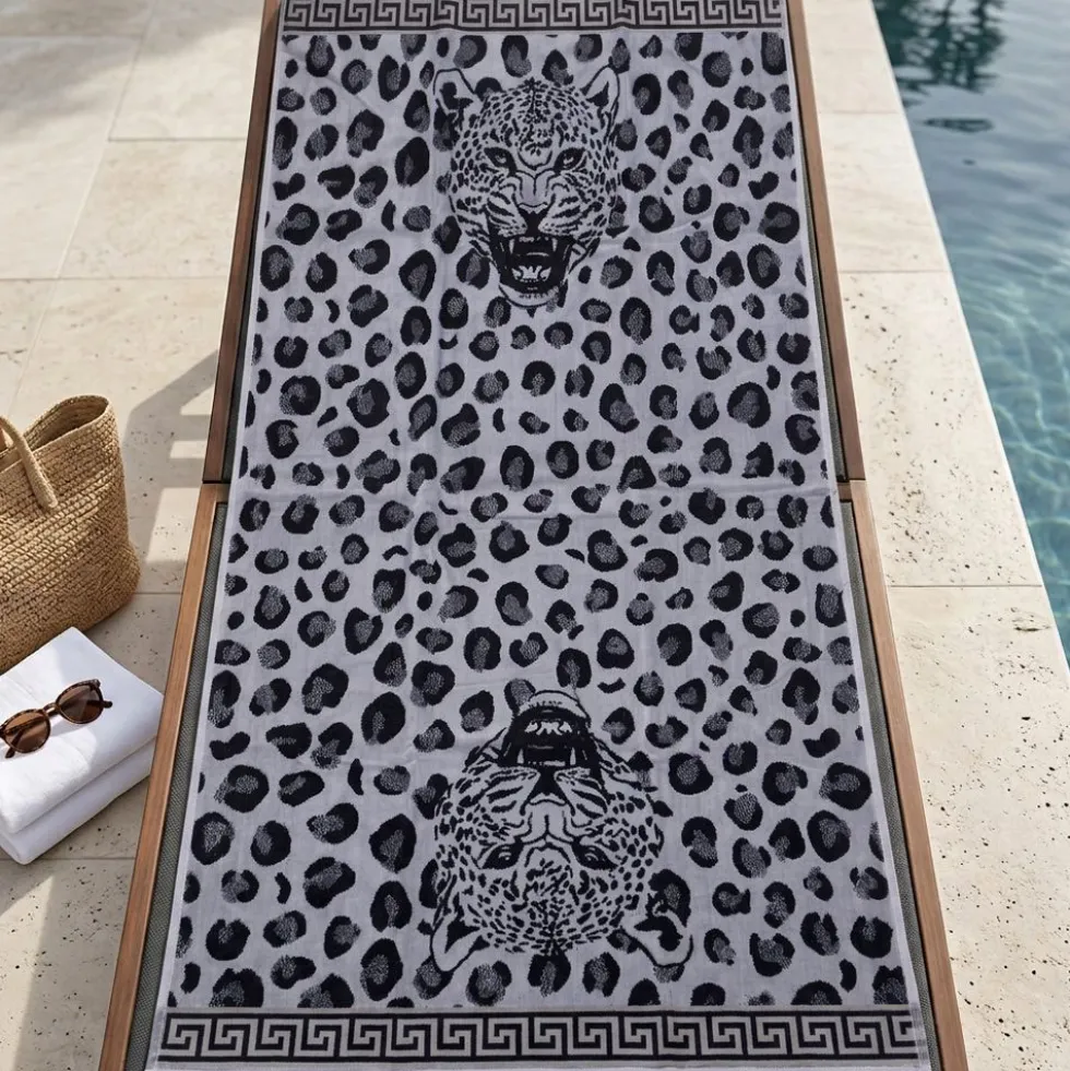 Telo Mare Spugna Velour Felino Grigio 90 x 165