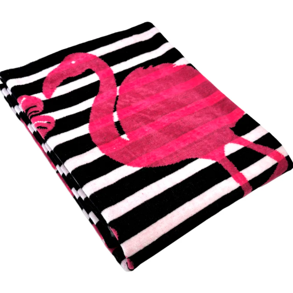 Telo Mare Spugna Velour Flamingo fenicottero 90 x 165