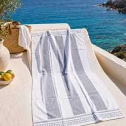 Telo Mare Spugna Velour Greca Grigio 90 x 165