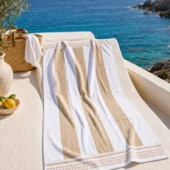 Telo Mare Spugna Velour Greca Beige 90 x 165