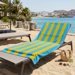 Telo Mare Spugna Velour Marina Blu/Giallo 90 x 170