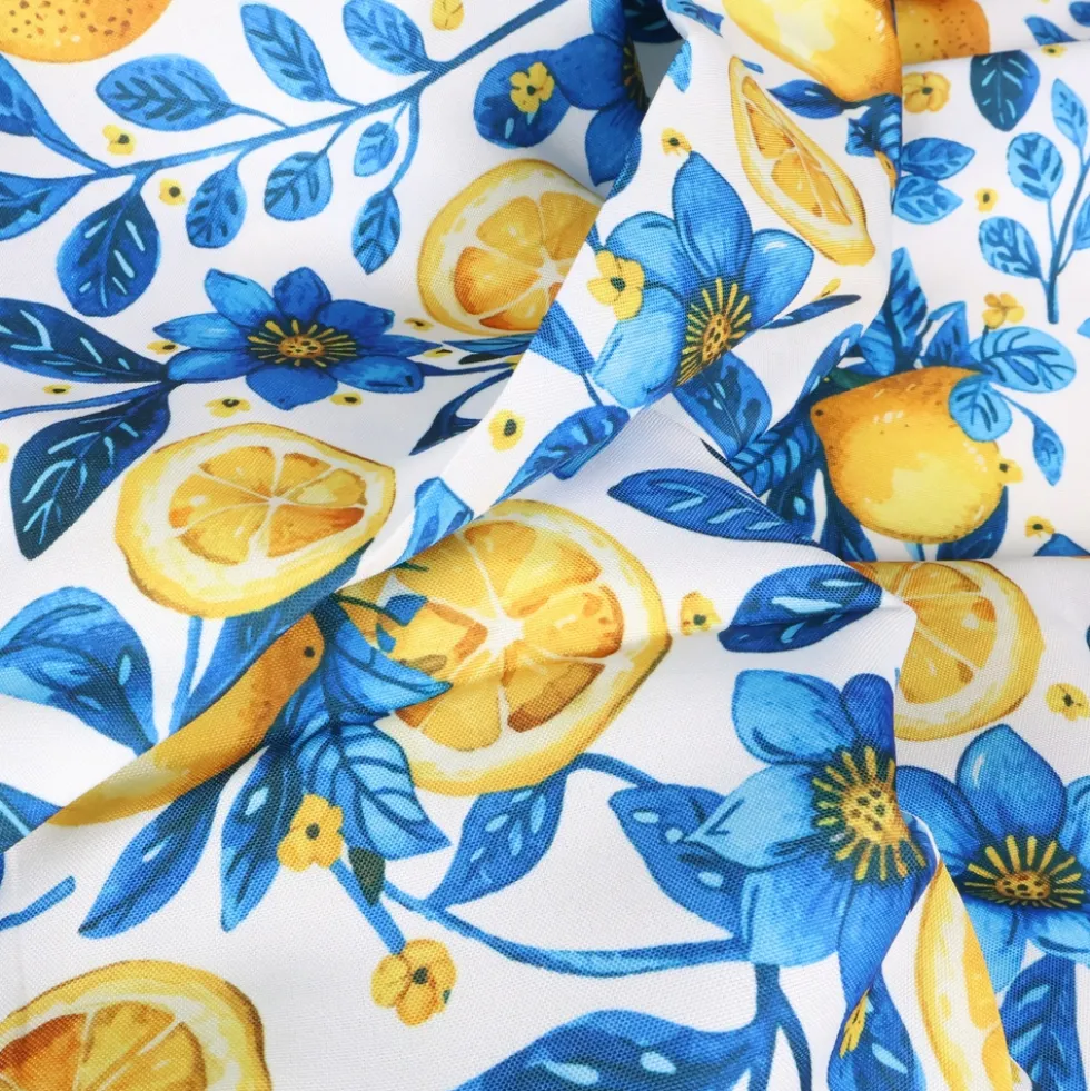Tovaglia Antimacchia Hydro Frutta Disegno 1 Limoni e fiori blu 140 x 140