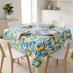 Tovaglia Antimacchia Hydro Frutta Disegno 1 Limoni e fiori blu 140 x 140