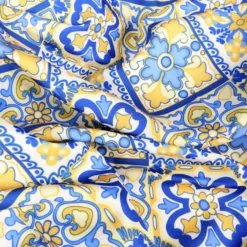 Tovaglia Antimacchia Hydro Maiolica Disegno 3 Blu Giallo 140 x 140