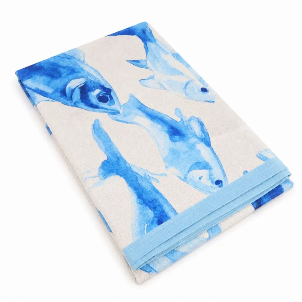 Tovaglia antimacchia Kiki Mare Pesci Azzurri Piccoli 140x320