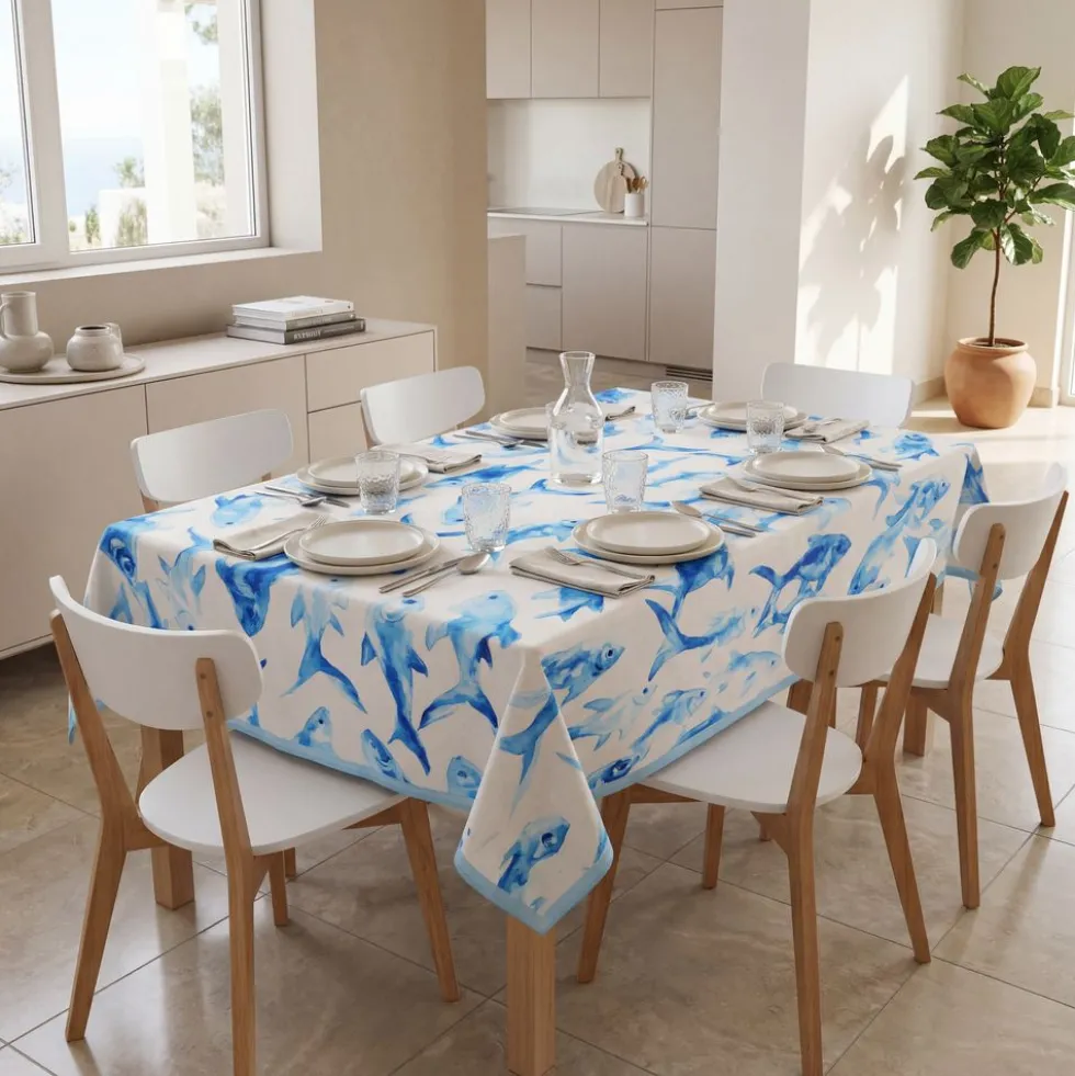 Tovaglia antimacchia Kiki Mare Pesci Azzurri Piccoli 140x320