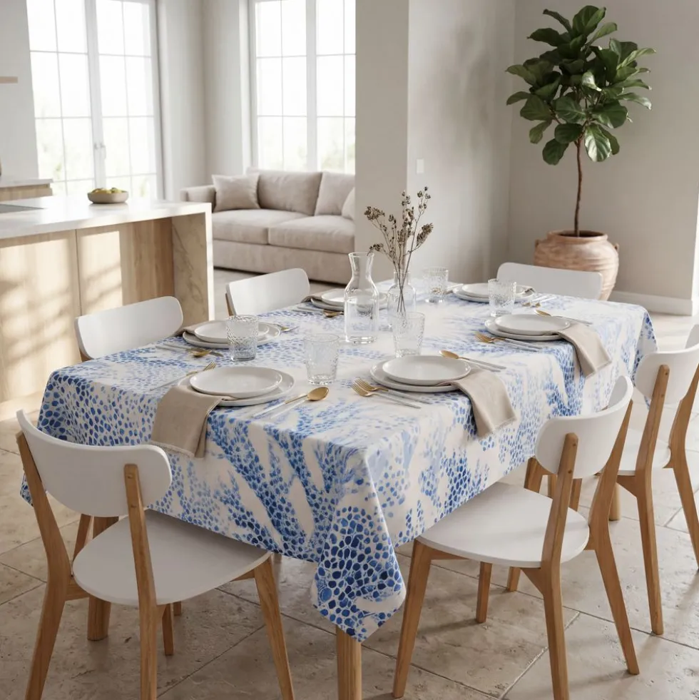 Tovaglia antimacchia Kiki Mare Coralli Mosaico Azzurri 140x180