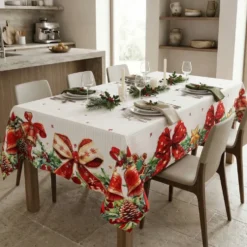 Tovaglia antimacchia Kiki XMAS Fiocchi e Campane 140 x 180